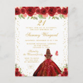 Rode Bloemen Bruin Haar Prinses Verjaardagsfeestje Briefkaart (Voorkant)