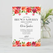 Rode Bloemen Brunch Bubbly Vrijgezellenfeest Kaart (Staand voorkant)