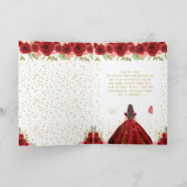 Rode Bloemen Brunette Haar Meisje Verjaardagsfeest Bedankkaart (Binnen)