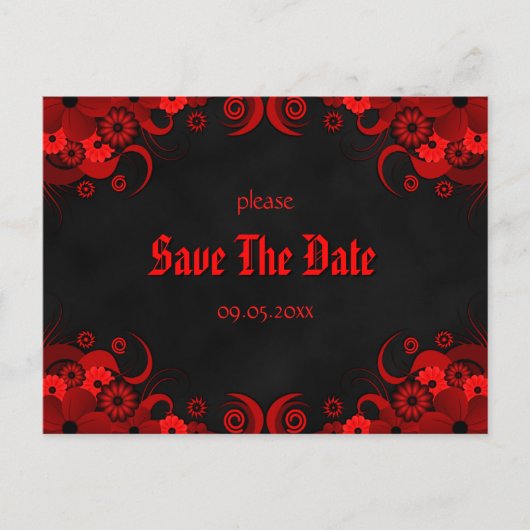 Rode Bloemen Chalkboard Gothic Save The Date Brief Aankondigingskaart (Voorkant)