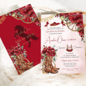 Rode Bloemen Charro Hoefijzers laarzen Quinceañera Kaart