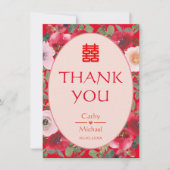 Rode bloemen Chinese bruiloft Bedankkaart (Voorkant)