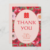 Rode bloemen Chinese bruiloft Bedankkaart (Voorkant / Achterkant)