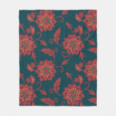 Rode bloemen Damask naadloos patroon Fleece Deken (Voorkant)