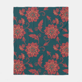 Rode bloemen Damask naadloos patroon Fleece Deken