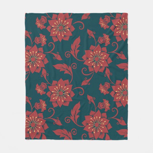 Rode bloemen Damask naadloos patroon Fleece Deken (Voorkant)