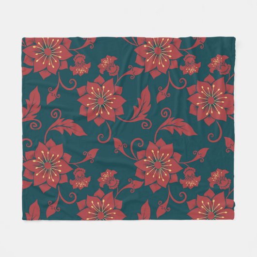 Rode bloemen Damask naadloos patroon Fleece Deken (Voorkant (Horizontaal))