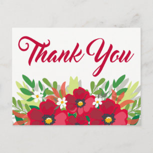 Rode Bloemen Dank u Waterverf Bourgogne Bloemen Briefkaart