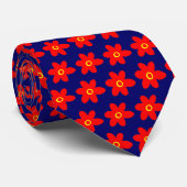 Rode bloemen - Donkerblauw Stropdas (Opgerold)