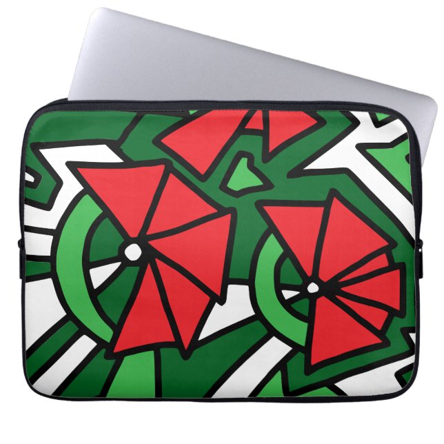 Rode bloemen Doodle Art Laptop Sleeve (Voorkant)