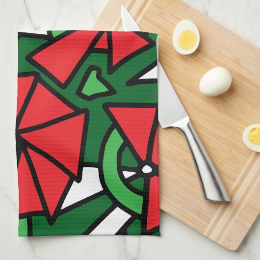 Rode bloemen Doodle Art Theedoek (Quarter Fold)