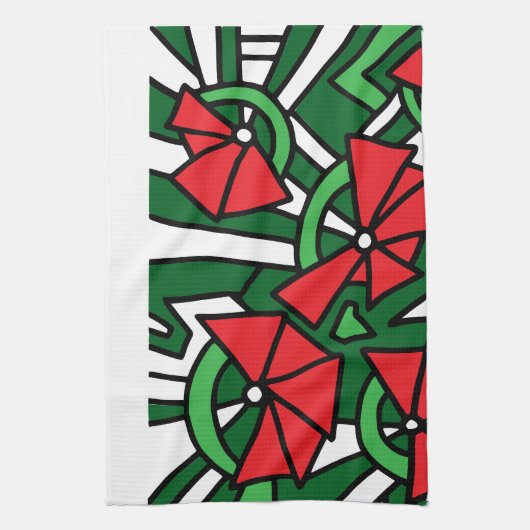 Rode bloemen Doodle Art Theedoek (Verticaal)