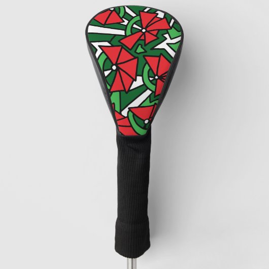 Rode Bloemen Doodle Kunst Golfheadcover (Voorkant)