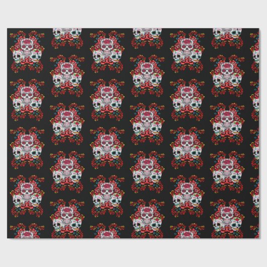 Rode bloemen drievoudige dag van de dode suikersch cadeaupapier (Vlak)