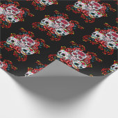 Rode bloemen drievoudige dag van de dode suikersch cadeaupapier (Hoek)