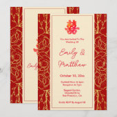 Rode bloemen dubbel geluk Chinese bruiloft Kaart (Voorkant / Achterkant)