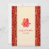 Rode bloemen dubbel geluk Chinese bruiloft Kaart (Achterkant)