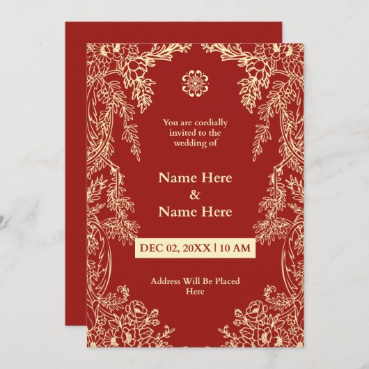 Rode Bloemen Eenvoudige Huwelijksuitnodiging Kaart (Voorkant / Achterkant)