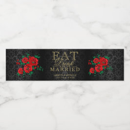 Rode bloemen - Eet, Drink en trouwen Waterfles Etiket