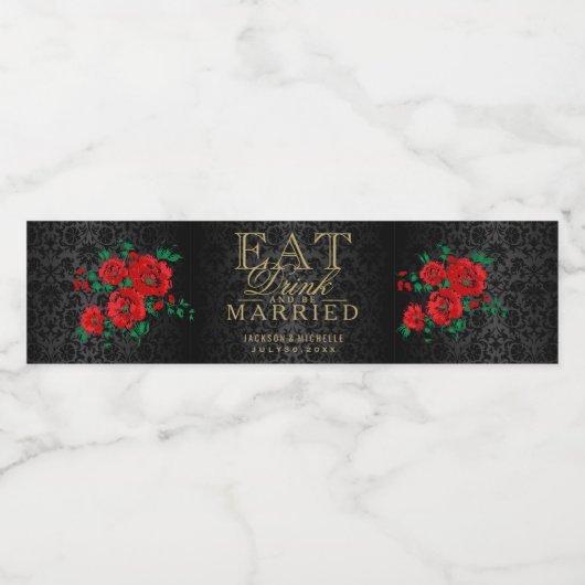 Rode bloemen - Eet, Drink en trouwen Waterfles Etiket (Enkel label)