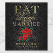 Rode bloemen - Eet, Drink en trouwen Wijn Etiket (Enkel label)