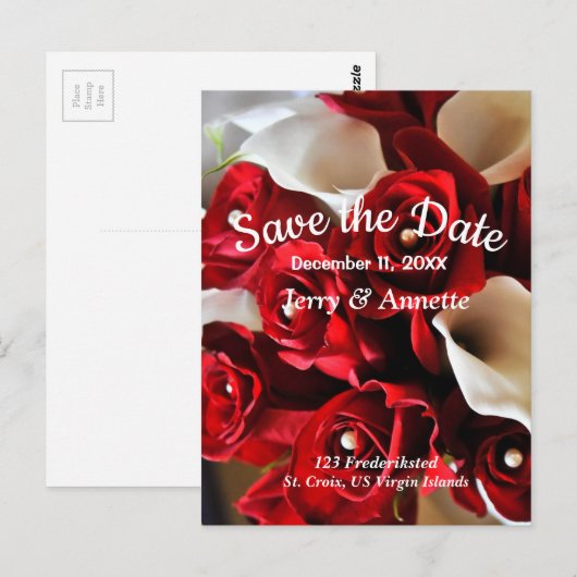 Rode Bloemen Elegante Bloemen Save the Date Bruilo Briefkaart (Voorkant / Achterkant)