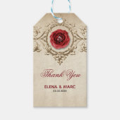 Rode bloemen en beige Ornament Cadeaulabel (Voorkant)