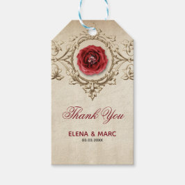 Rode bloemen en beige Ornament Cadeaulabel