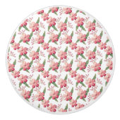 Rode bloemen en bessen met groene bladeren keramische knop (Voorkant)