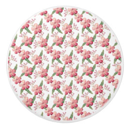 Rode bloemen en bessen met groene bladeren keramische knop