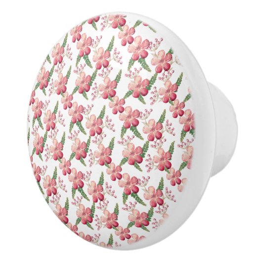 Rode bloemen en bessen met groene bladeren keramische knop (Rechts)