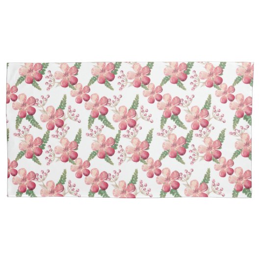 Rode bloemen en bessen met groene bladeren kussensloop (Voorkant-Links)