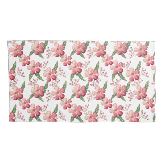 Rode bloemen en bessen met groene bladeren kussensloop (Achterkant-Rechts)