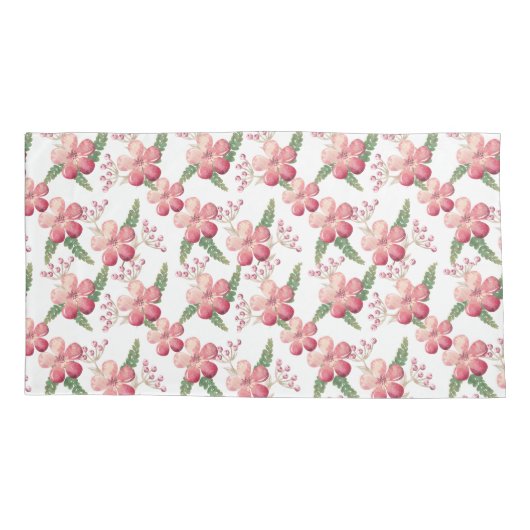 Rode bloemen en bessen met groene bladeren kussensloop (Achterkant-Links)