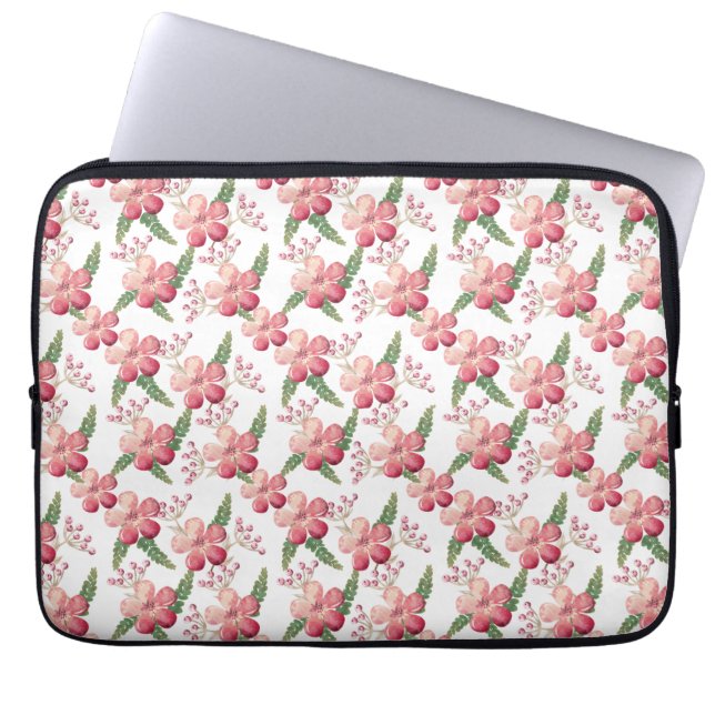 Rode bloemen en bessen met groene bladeren laptop sleeve (Voorkant)