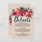Rode Bloemen En Boho Veer Trouwdetails Kaart (Voorkant / Achterkant)