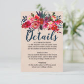 Rode Bloemen En Boho Veer Trouwdetails Kaart (Staand voorkant)