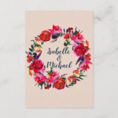 Rode Bloemen En Boho Veer Trouwdetails Kaart (Achterkant)