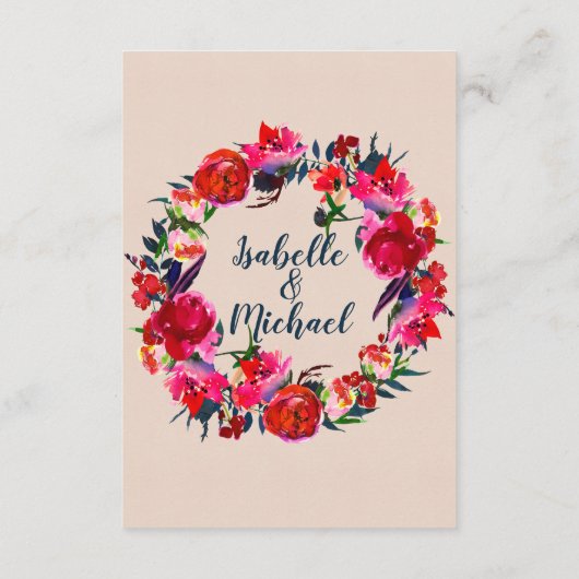 Rode Bloemen En Boho Veer Trouwdetails Kaart (Achterkant)