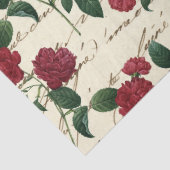 rode bloemen en cursief schrijven op ivoor tissuepapier (Detail)