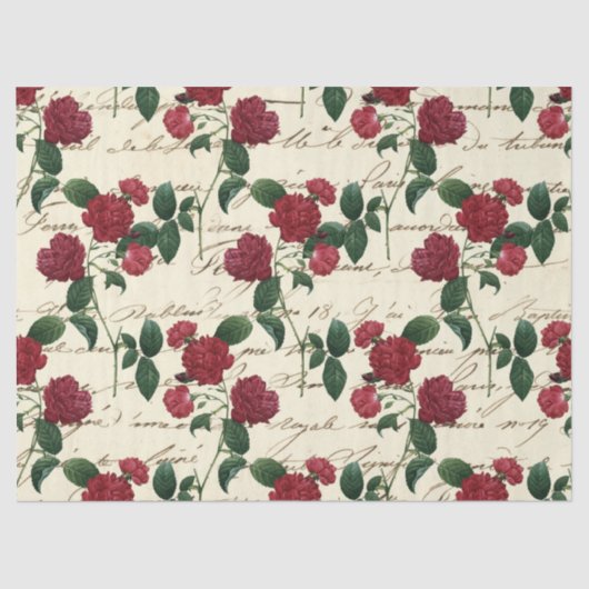 rode bloemen en cursief schrijven op ivoor tissuepapier (Voorkant)