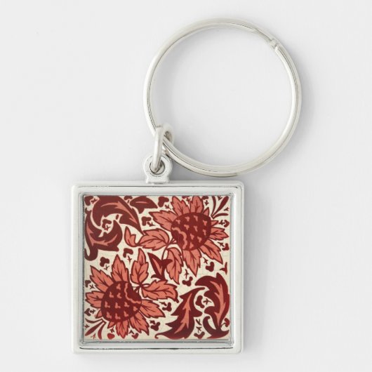 Rode Bloemen en Fruit Antiek Patroon Sleutelhanger (Voorkant)