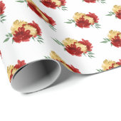 Rode bloemen en groen patroon cadeaupapier (Rol Hoek)