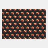 Rode bloemen en groen patroon inpakpapier vel (Voorkant 3)