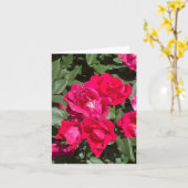 Rode bloemen en groene bladeren foto kaart (Gele Bloem)