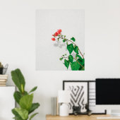 Rode bloemen en groene bladeren minimalistische bo poster (Thuiskantoor)
