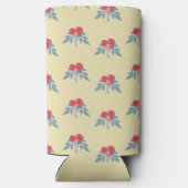 Rode bloemen en groene bladeren op bruin seltzer blikjeskoeler (Achterkant)