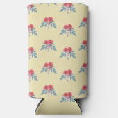 Rode bloemen en groene bladeren op bruin seltzer blikjeskoeler (Voorkant)