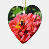 rode bloemen en honingbij keramisch ornament (Links)