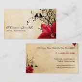 Rode bloemen en liefhebbende vogels visitekaartje (Voorkant / Achterkant)